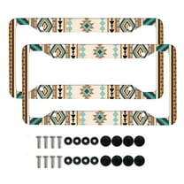 Renewold Southwest American Tribal Beige Blue Car License Plates Frame for Women Men, Car Tag with Screw Caps, Car Accessories Applicable to Standard US License, Set of 2