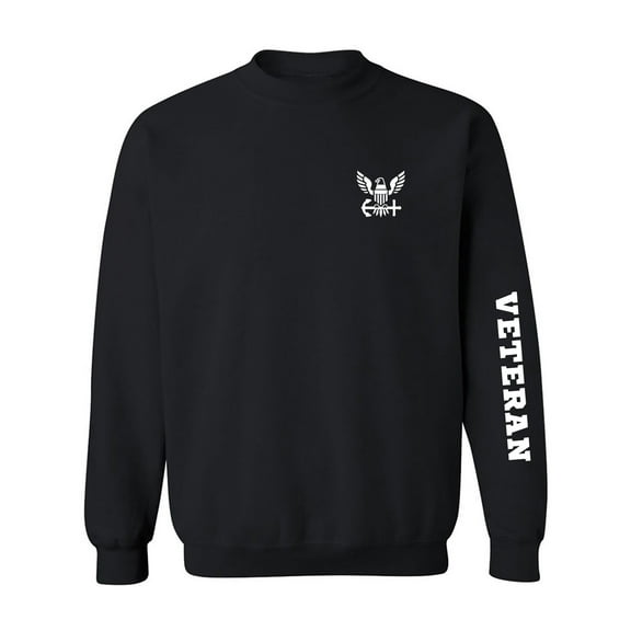 Navy "Veteran" White Sleeve Print Crewneck Sweatshirt