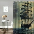 thumbnail image 2 of Shiartex  Nautical Stall Shower Curtain, Old Pirate Ship in The Sea Historical Cruise Retro Voyage Grunge Style Art, Fabric Bathroom Decor Set with Hooks, Plum Tan White, 2 of 7