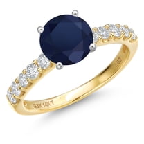 Gem Stone King 14K Two Tone Gold Blue Sapphire and Lab Grown Diamond Engagement Ring for Women | 1.48 Cttw | Round 6MM | Gemstone September Birthstone | Size 7
