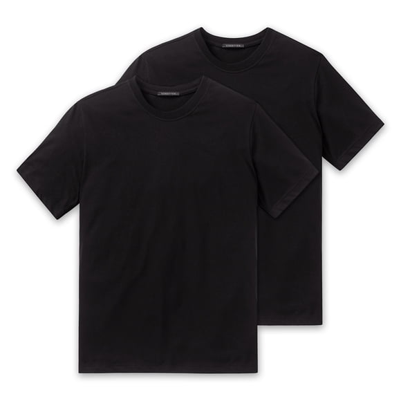 SCHIESSER Camiseta americana para hombres, paquete de 2 - 1/2 manga, camiseta interior, cuello redondo Negro S (Small)