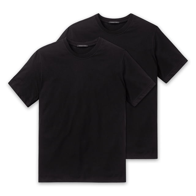 SCHIESSER Camiseta americana para hombres, paquete de 2 - 1/2 manga, camiseta interior, cuello redondo Negro 2XL (2X-Large)