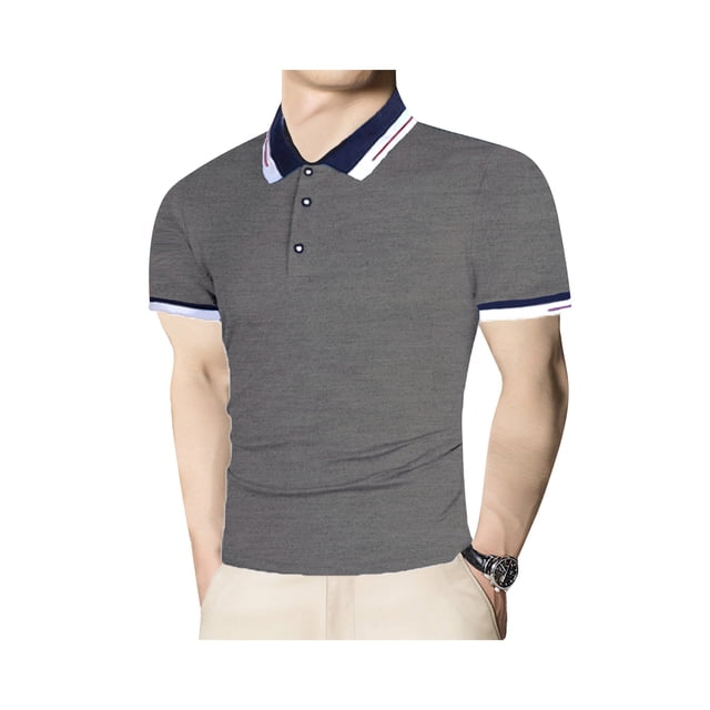 Sunloudy Hombres Verano Slim Fit Camisa, Contraste Color Solapa Manga Corta Casual Tops para Novio, Marido, Padre Sunloudy moda