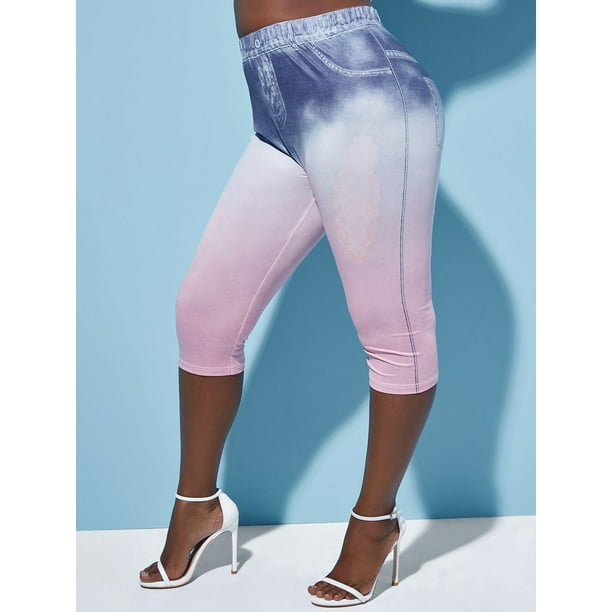 Tallas de talla grande Dye 3D Imprimir Capri Jeggings Rosegal Leggings de talla grande