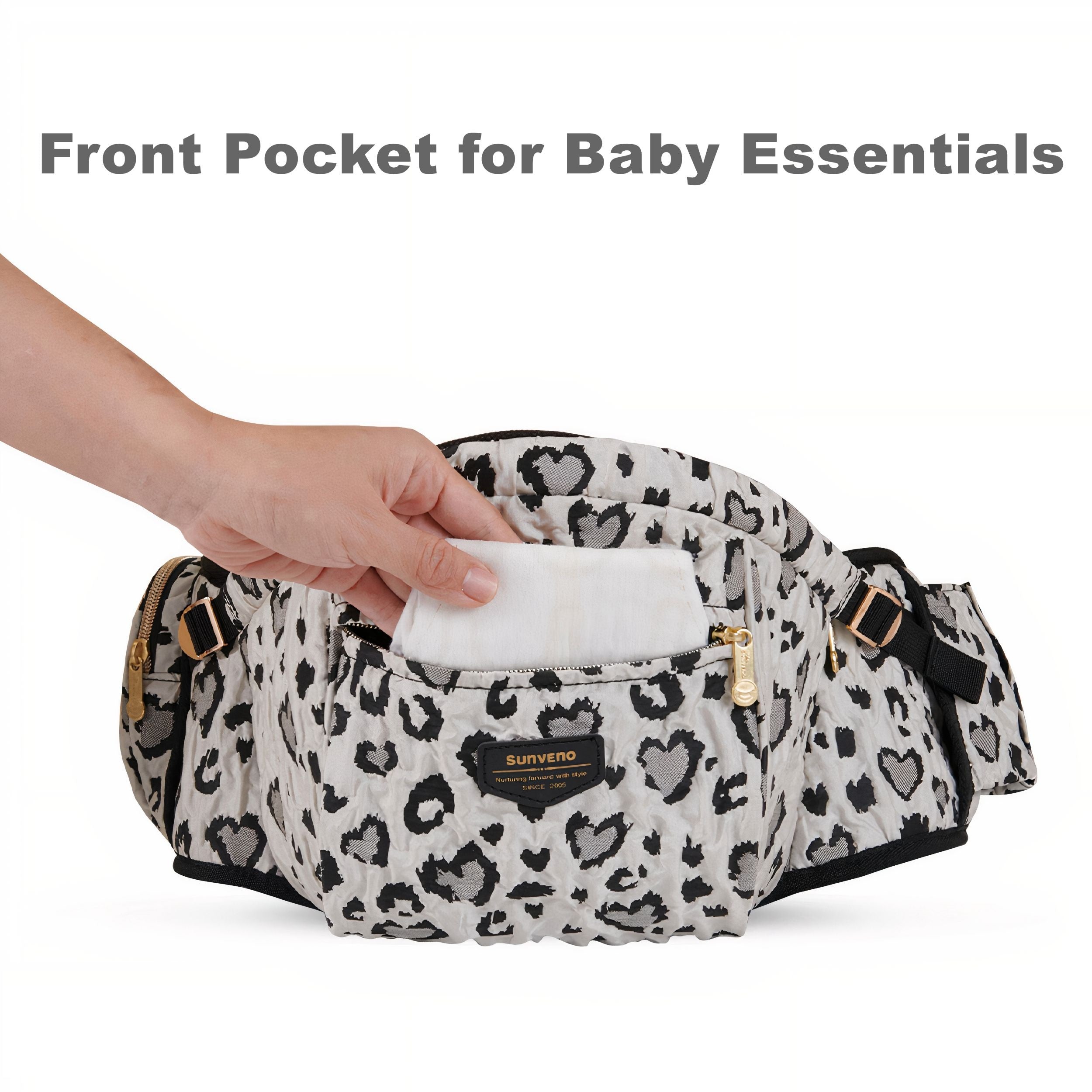 Sunveno Ergonomic Hip Baby Carrier with Seat, Adjustable Waistband & Storage Pockets, Newborn to Toddler up to 45 lbs