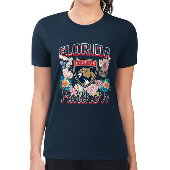 Women's G-III 4Her by Carl Banks Navy Florida Panthers Super-Slim Fit Lightweight Flower Logo T-Shirt