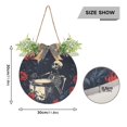 thumbnail image 3 of Drumming Skeleton and Rose Front Door Porch Decoration Hanging Sign with Artificial Green Plants and Bow for Home Outdoor Indoor, 3 of 7