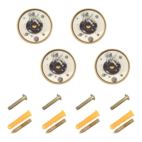 Yayeee 8 Pack Cabinet Knobs with Screws Round Zinc Drawer Pulls for Kitchen, Beige Astronaut Planet