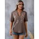 thumbnail image 5 of Camisas Mexicanas para Mujer, Blusa Tradicional de Verano Bordada, Túnica Floral, Cuello en V, Camiseta de Corta. Marrón Oscuro S, 5 of 8