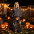 thumbnail image 2 of Fabrcox Fleece Pajama Pants Women Halloween Funny Pumpkin Ghost Womens Sleep Pants Cat Spooky Fall Winter Warm Cozy Fluffy Wide Leg Womens Lounge Pant Orange S, 2 of 6