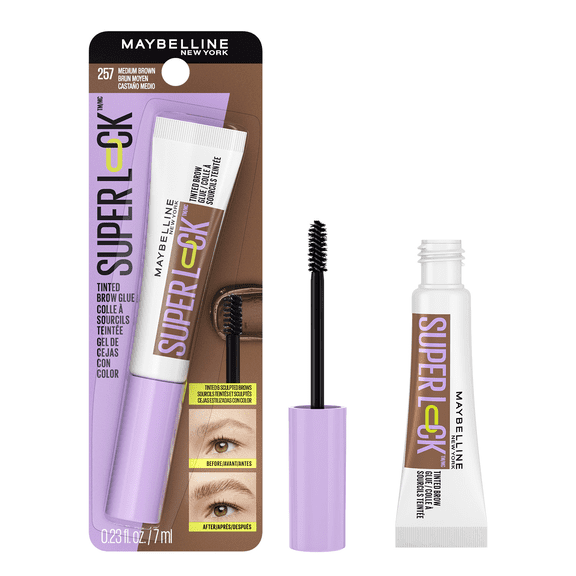 Maybelline Super Lock Brow Glue Tinted Eyebrow Gel, Medium Brown, 0.23 fl oz