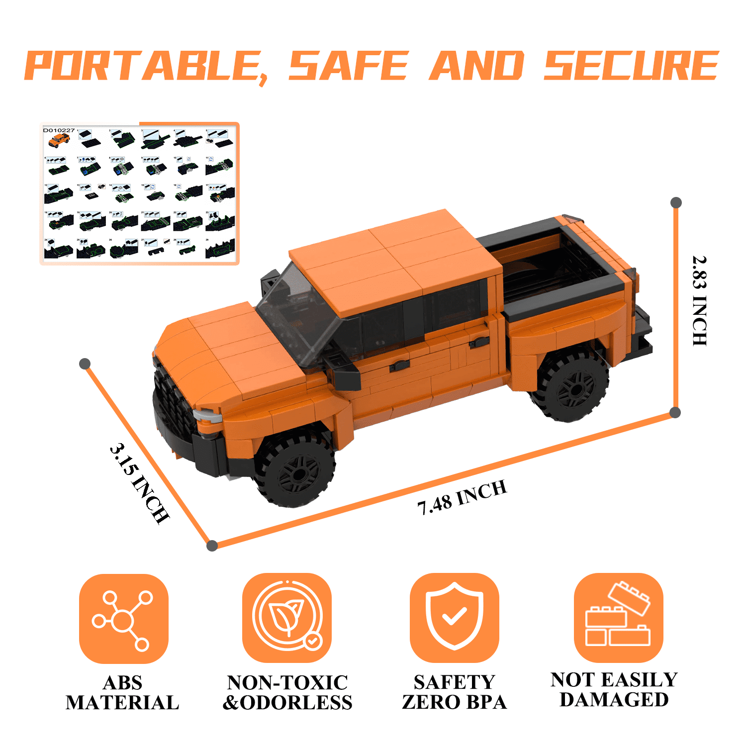 RIDEHILL Speed Champions Building Blocks Collectible Model Cars Kits for Adults, Orange Pickup Truck Race Car Building Kit, Famous Classic Car Set for Vehicle DIY Build a Car Building Toys(445PCS)