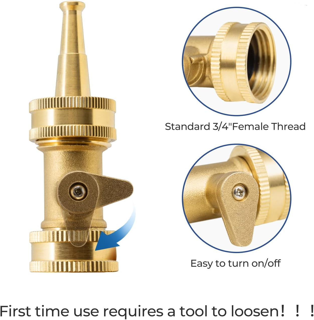 FANHAO Brass Hose Nozzle, 3/4 in GHT High Pressure Garden Water Hose Jet Nozzle with Shut Off Valve for Outdoor Garden,Car Wash, 2 Set
