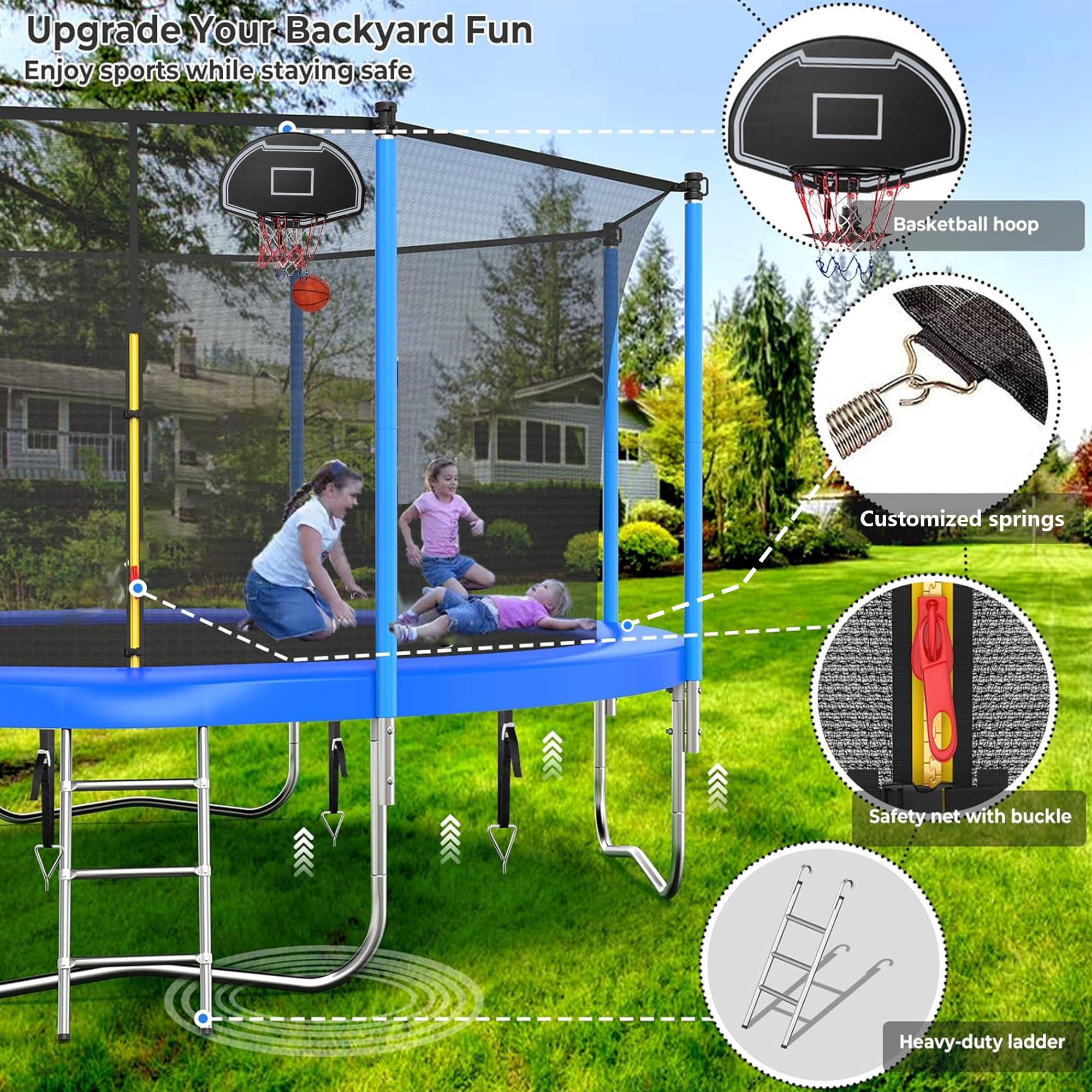 Shengchao Trade 12FT Trampoline with Safety Enclosure Net, ASTM Approval, Basketball Hoop
