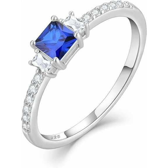 Women's Cubic Zirconia Rings 925 Sterling Silver Princess Cut Birthstone Halo CZ Engagement Promise Ring Anniversary Jewelry for Her, Size 5-10