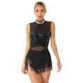 thumbnail image 3 of Aislor Robe de Danse de Salon pour Femmes avec Franges à Sequins et Strass avec 1 Paire de Gants Noir P, 3 of 7