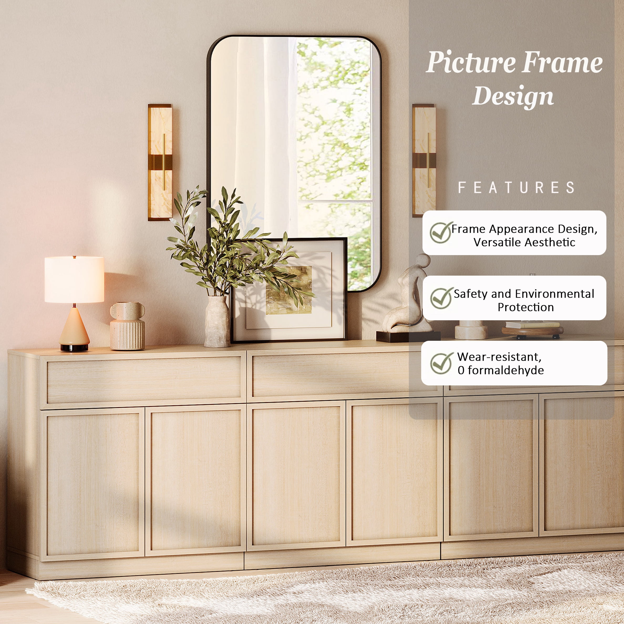 94.5" Modern Sideboard Buffet Cabinet with 6 Doors and Drawers, Multifunctional Sideboard with Large Storage and Adjustable Shelf, Beige