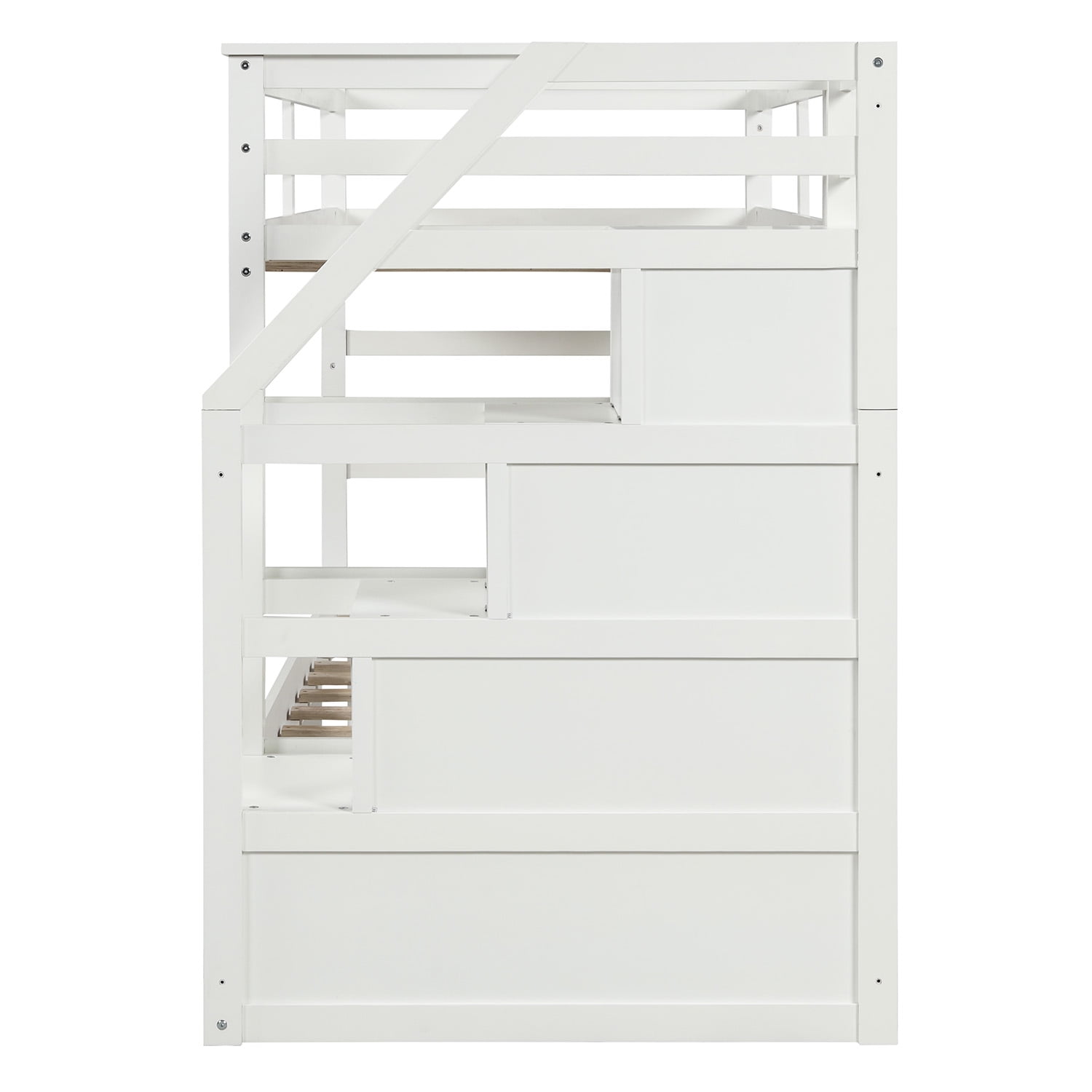Lowestbest Solid Wood Twin-Over-Twin Bunk Bedd with Twin Size Trundle and 3 Storage Stairs - White