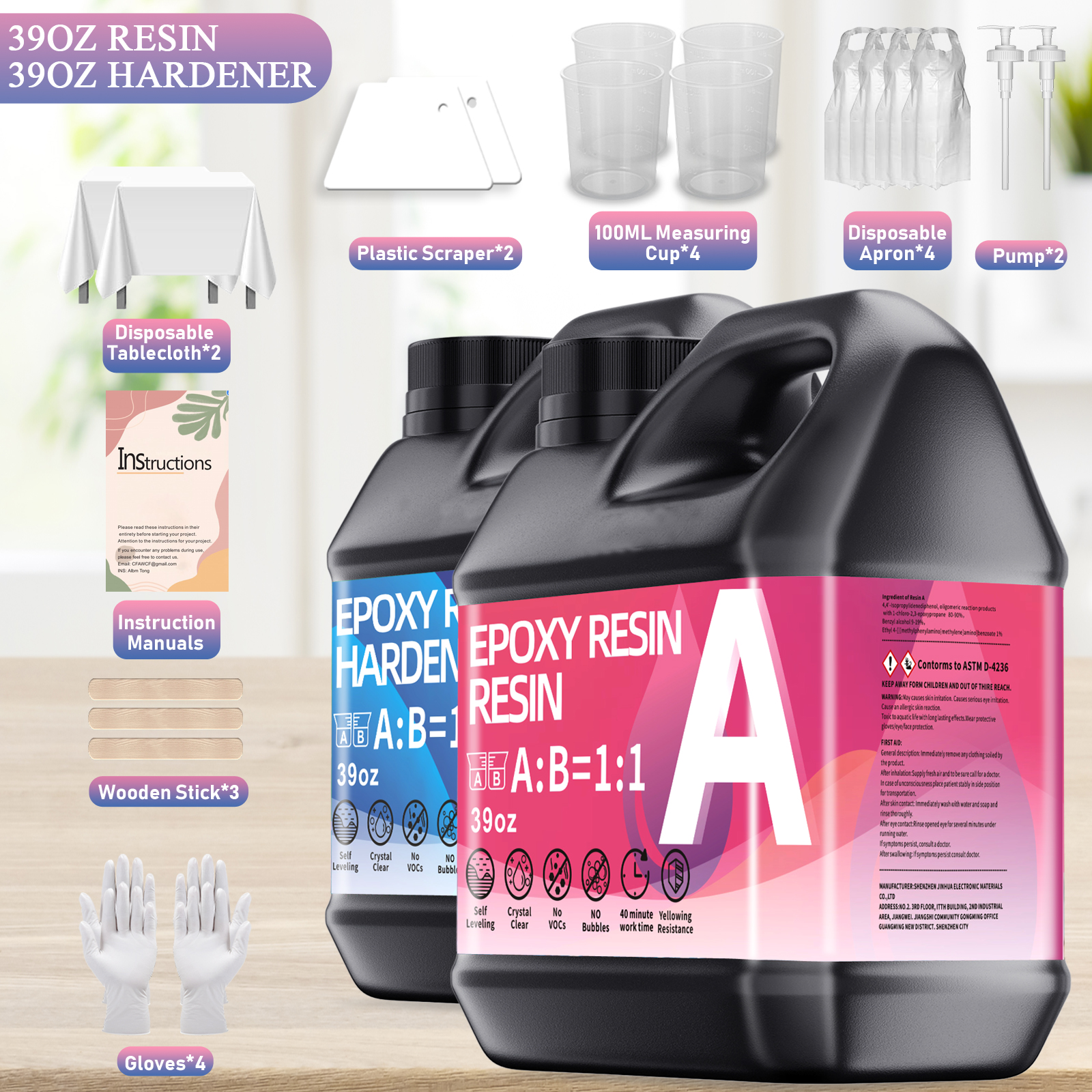 Epoxy Resin Kit 78OZ，Newly Formulated Crystal Clear Epoxy Resin, Strong, Bubble-Free, Anti-Yellowing Art Resin That, Suitable for Casting, DIY, Molds, Jewelry, Easy to Mix 1:1 Ratio