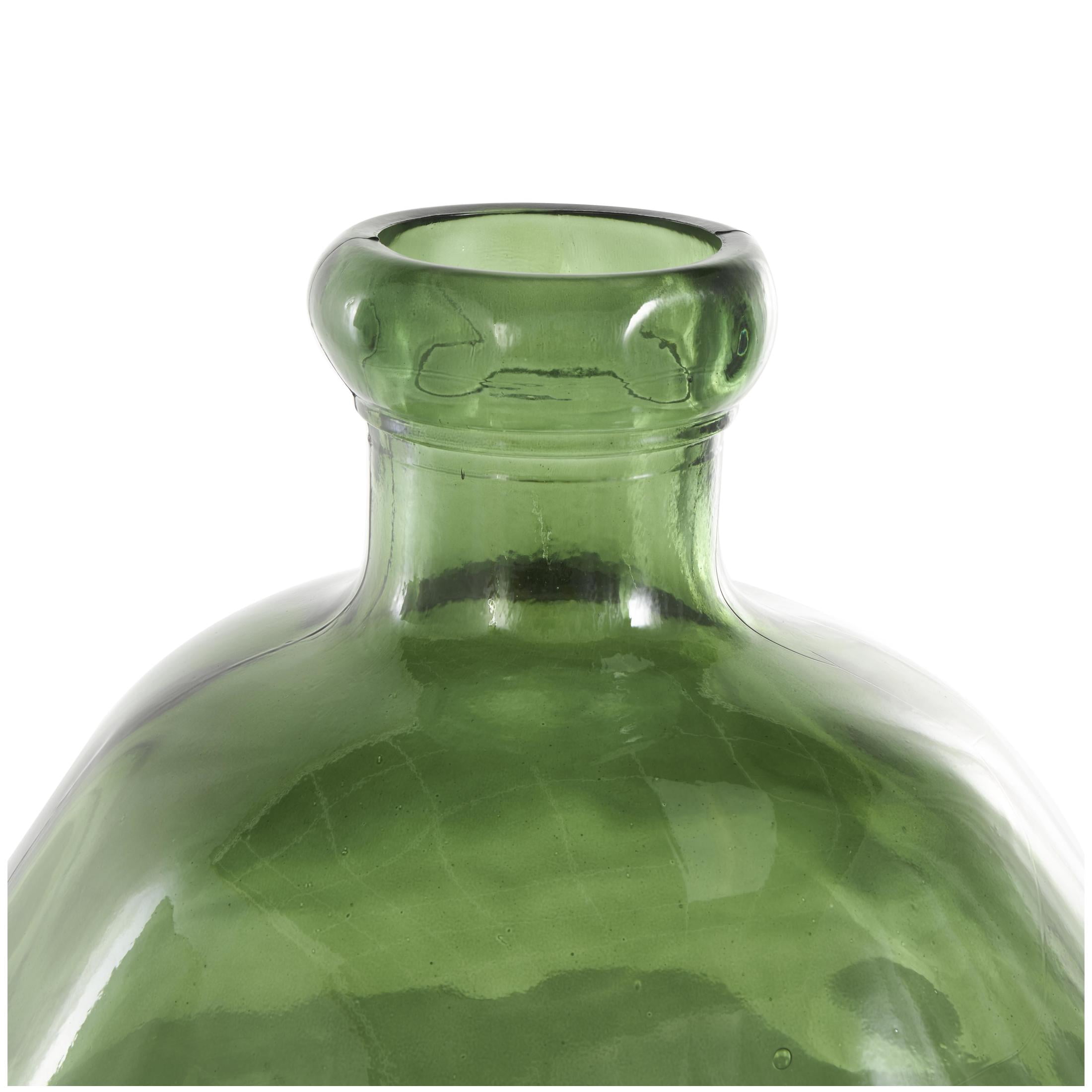 DecMode 19" Handmade Wide Spanish Bottle Neck Ombre Green Recycled Glass Vase