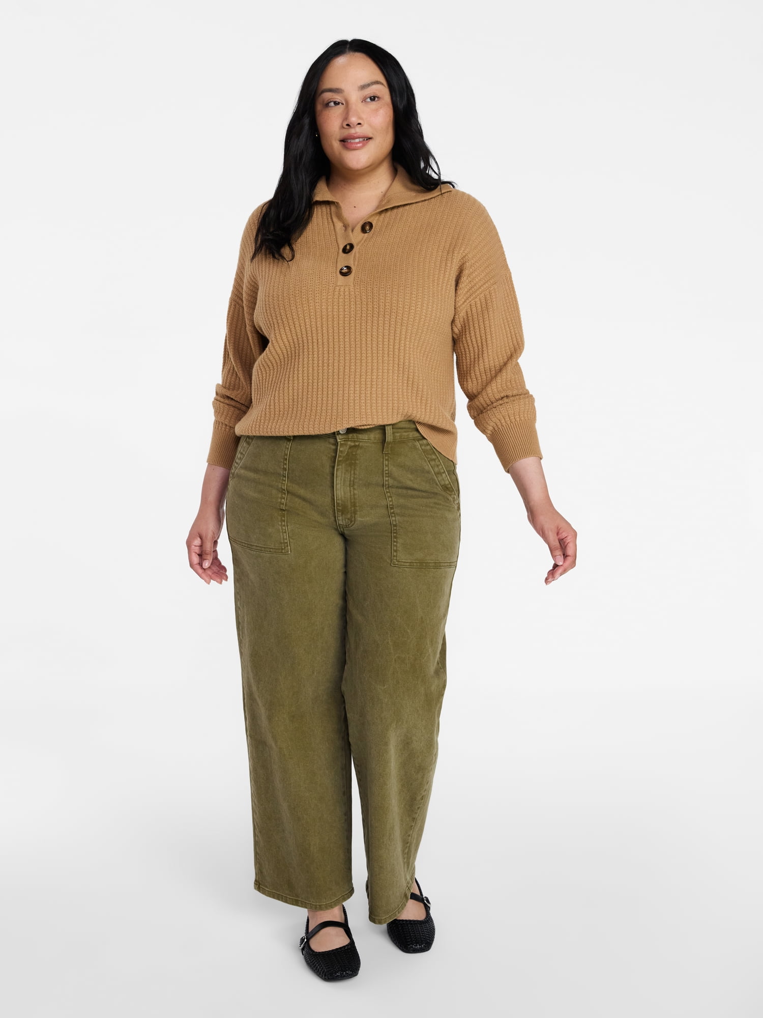 Time and Tru Women's Pullover Henley Sweater, Sizes XS-XXXL