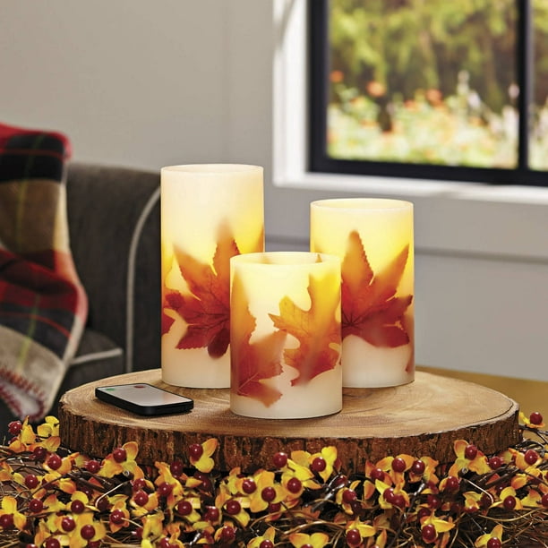 Better Homes and Gardens 3Pack LED Pillar Candles, Leaves