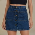 thumbnail image 2 of Curuila Womens Denim Mini Skirts High Waist Fashion Solid Color Button Stretchy Short Skirts With Pockets Bu2 Size Xl, 2 of 4