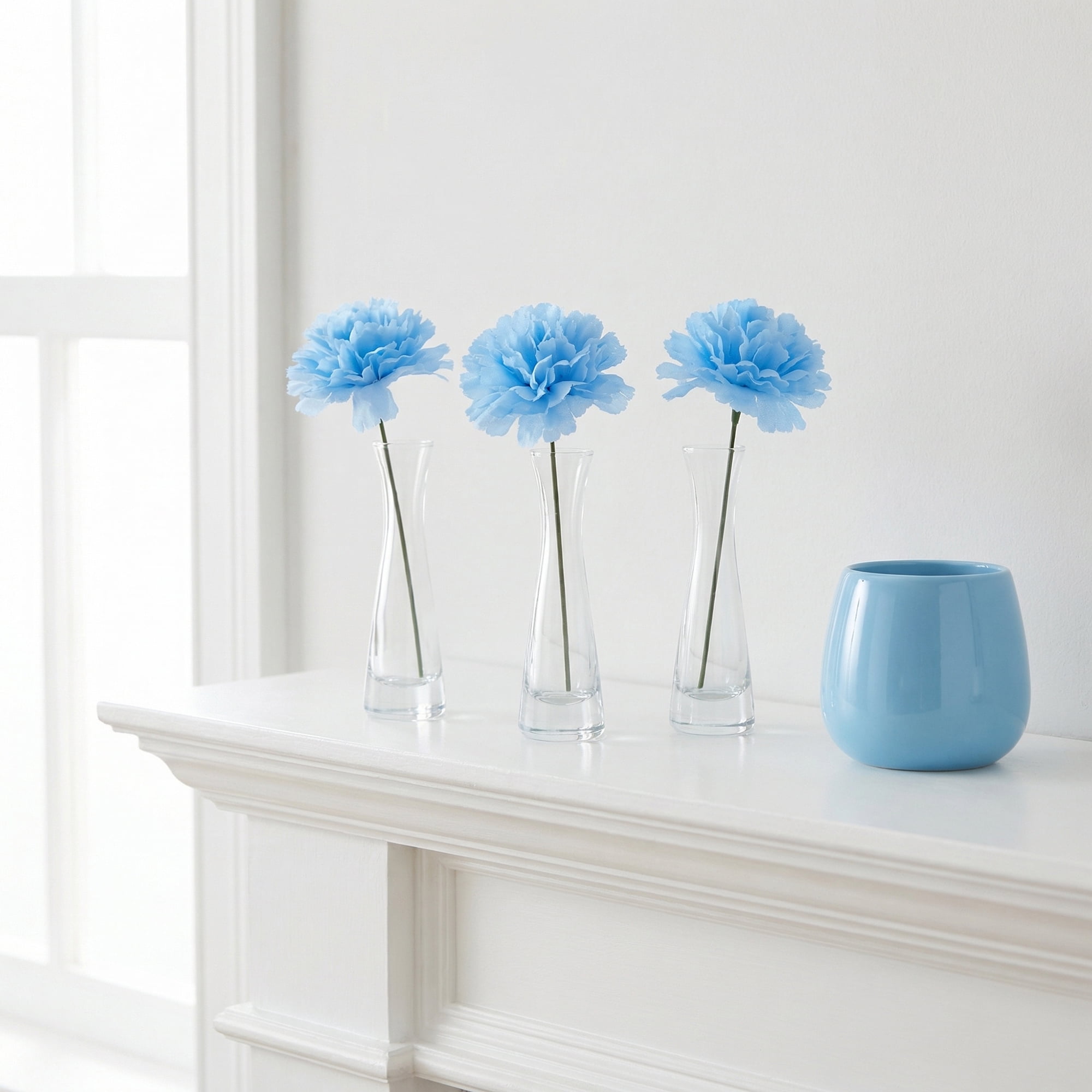 Unique Bargains Artificial Silk Carnation Bouquets with Detachable Heads Light Blue 5.9 in