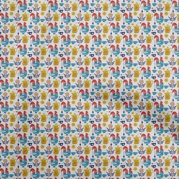 oneOone Cotton Jersey White Fabric Birds Rooster Fabric For Sewing Printed Craft Fabric By The Yard 58 Inch Wide
