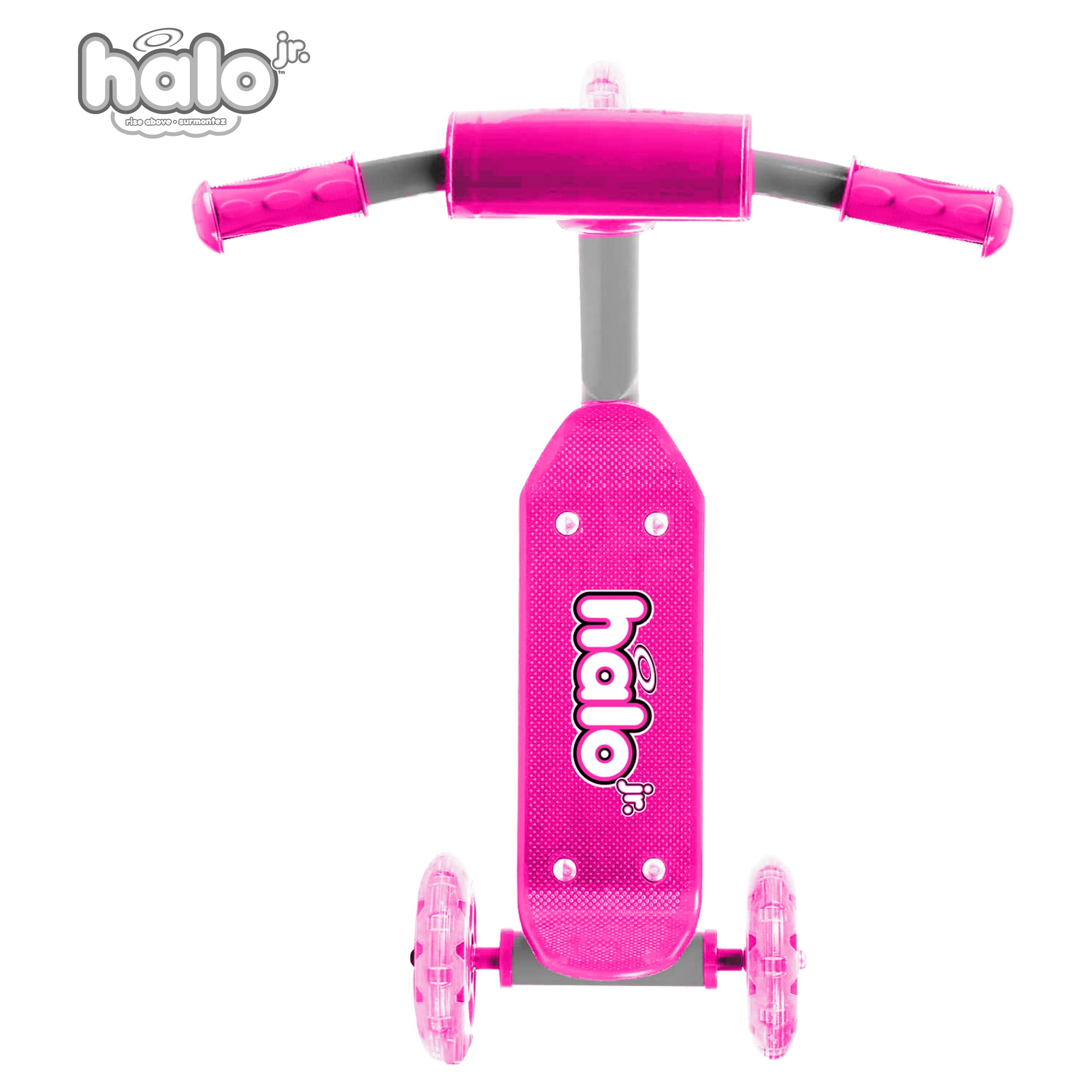 HALO Rise Above Jr. 3 Wheel Scooter - Pink - Unisex for All Children - Super Bright Light-up Wheels!