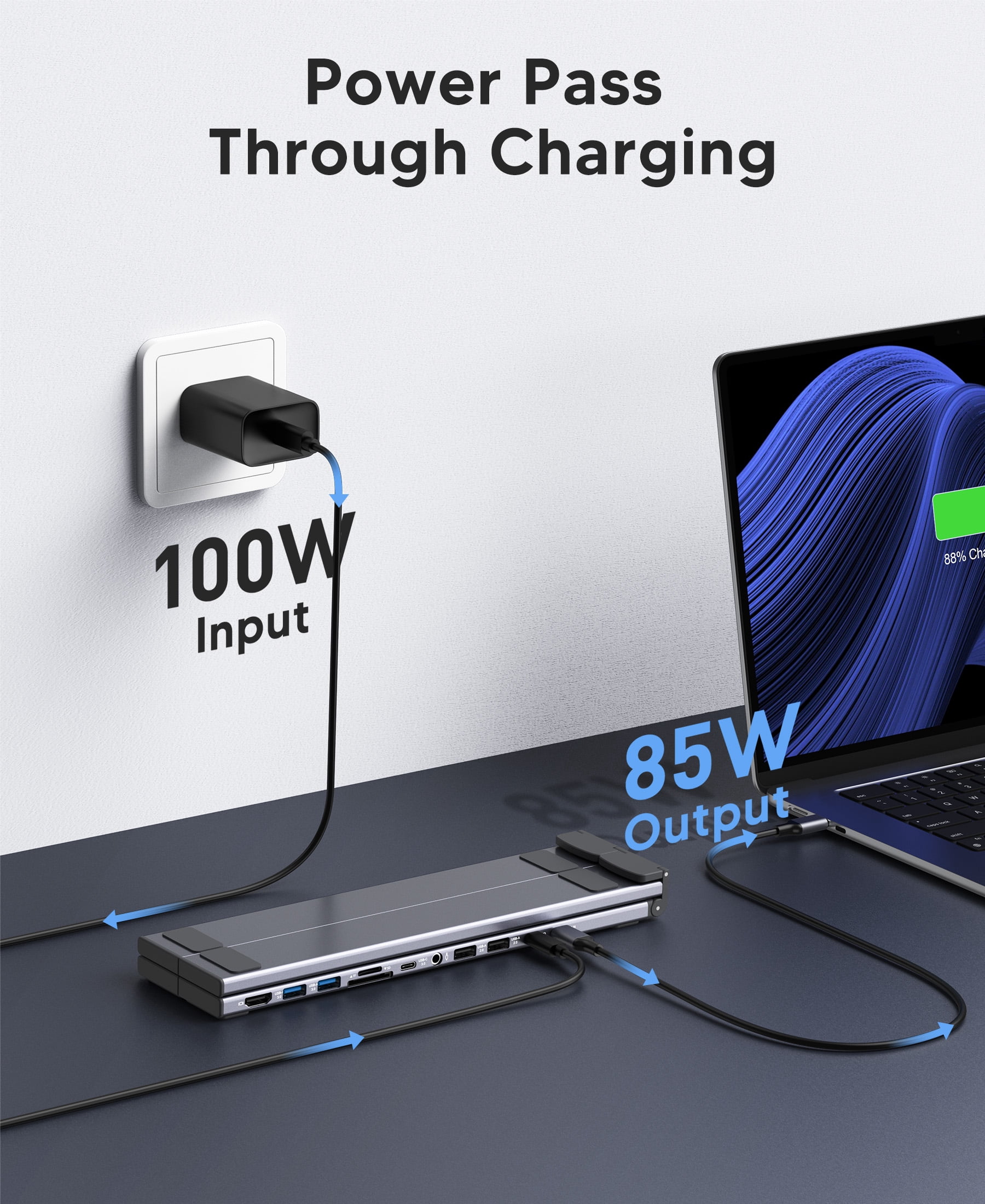 USB C Laptop Docking Station Stand with 4K HDMI, 11 Ports | Powered USB C Hub | Adjustable Laptop Stand for 10-17" Laptops | Lightweight & Portable Design | Ideal for Tablets, Laptops Stand