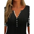thumbnail image 3 of ORQ Women Office Shirts Classic Summer Short Sleeve Henley Button T-Shirt Tops, 3 of 4