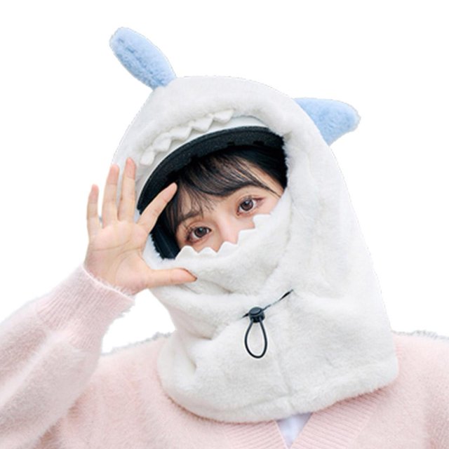 ZOUBAOQ Shark Plush Warm Ear Protection Caps Winter Full Face Mask Hat Head Neck C