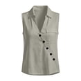 thumbnail image 3 of Aezemi Women V Neck Collared Tank Tops, Faux Cotton Linen Button Sleeveless Shirts, Summer Fashion Casual All Match Tank Top with Pocket, 3 of 7