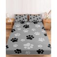 thumbnail image 2 of Cal.King Size Fitted Sheet Set - Pet Paw Printed 3 Piece Bedding Sets 16" Deep Pocket Fitted Sheet with 2 Pillowcases, Modern Black Grey Watercolor Dog Claws Brushed Microfiber Hotel Bed Sheets, 2 of 9