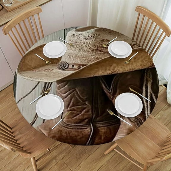 SHERONV Western Style Round Tablecloth, Stain Resistant & Washable, Perfect for Indoor/Outdoor Dining, Wedding, Parties - 100% Polyester Fabric 31"-35
