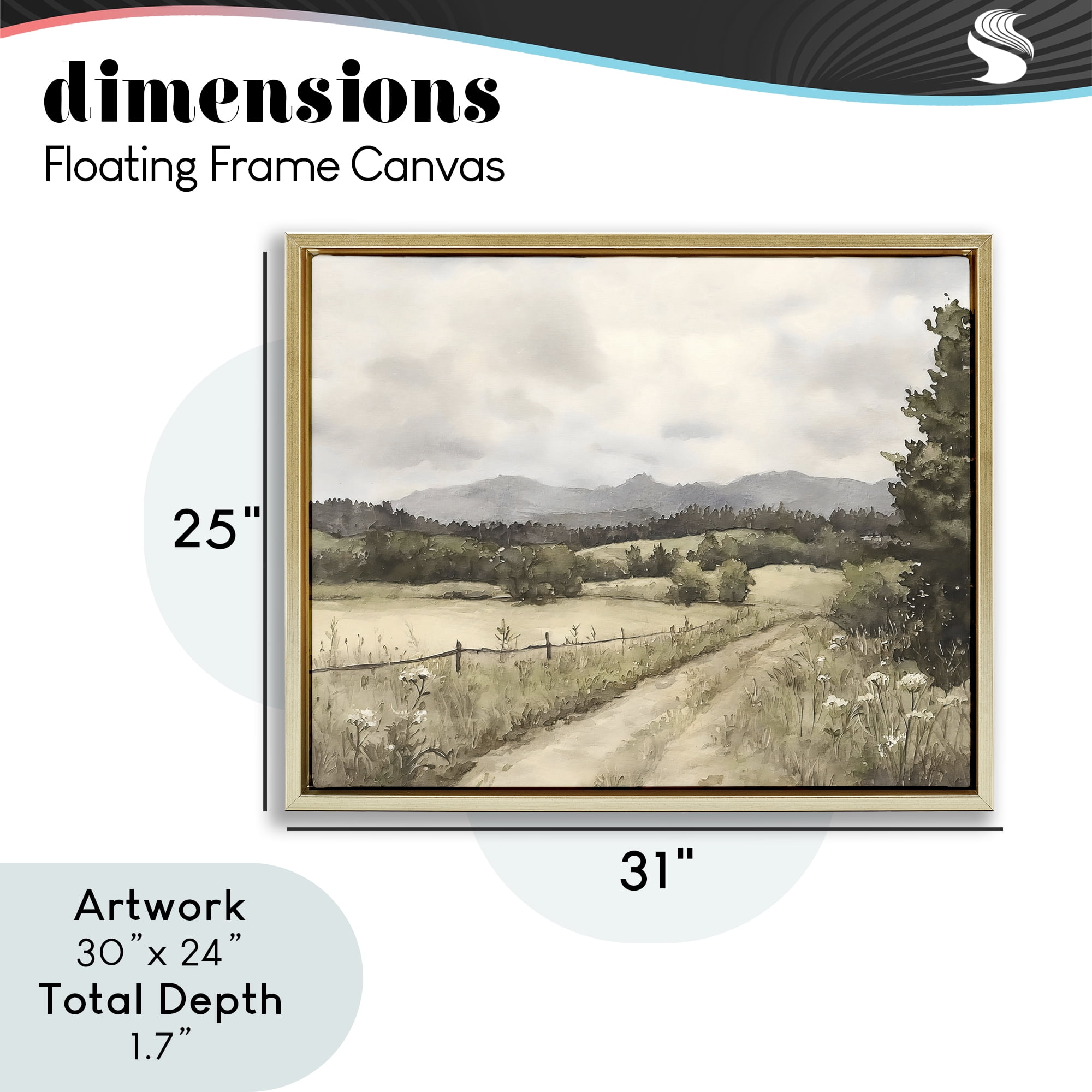 Stupell Industries Muted Meadow Lane Gold Framed Floater Canvas Wall Art, design by Riley B