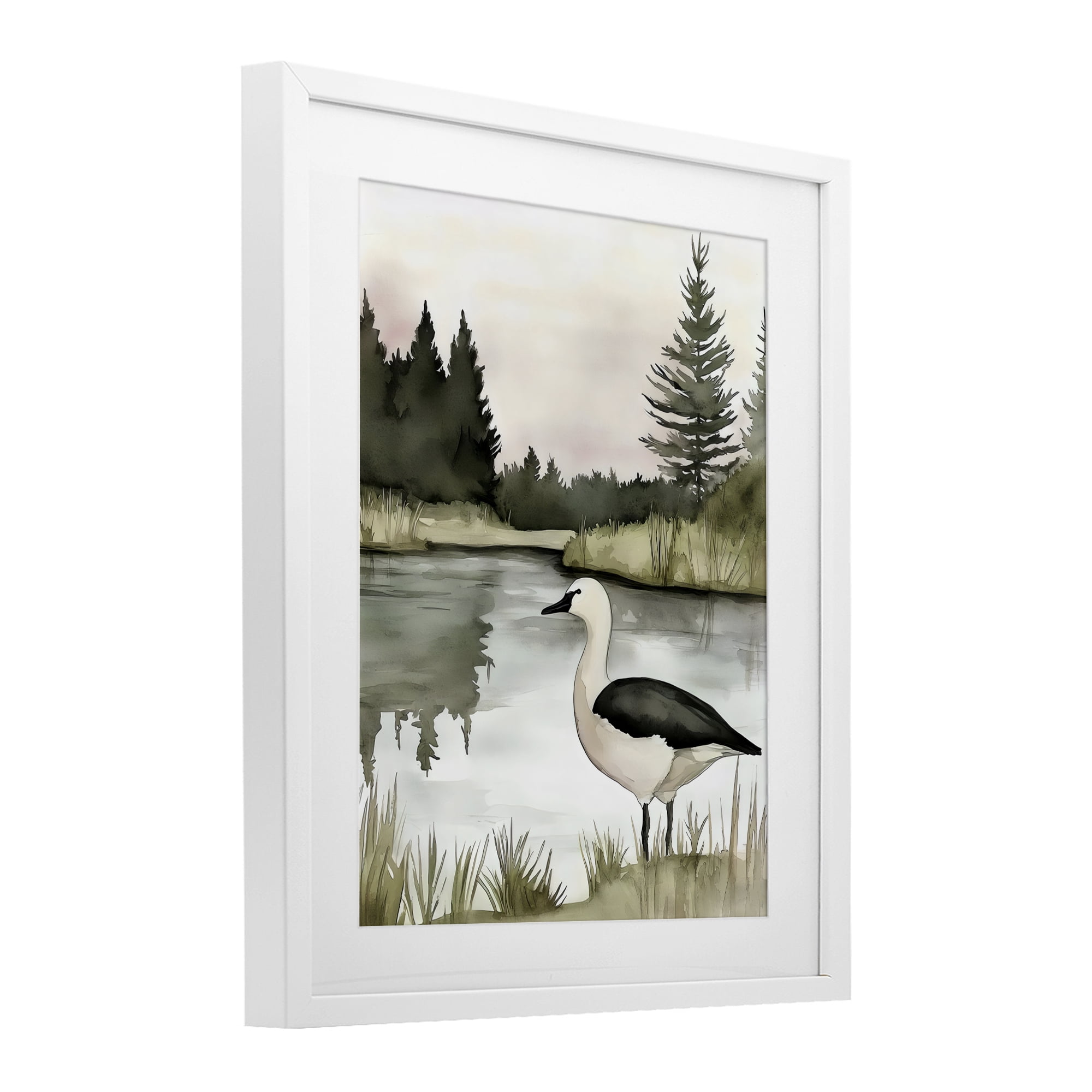 Stupell Industries Springtime Serenity Duck White Framed Print Under Glass, design by Riley B