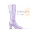 thumbnail image 4 of BLISSFUL STEP Women's GoGo Boot Block Heels Knee High Boots Purple 8, 4 of 6