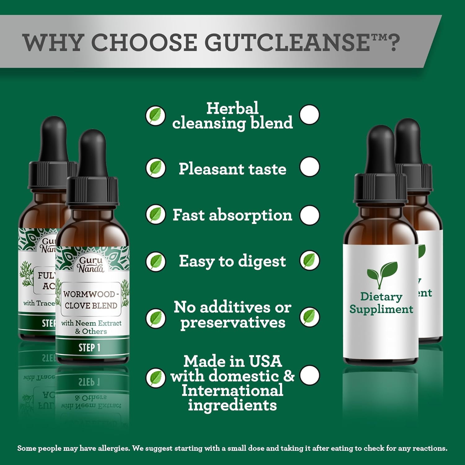 GuruNanda Gutcleanse 2-Step Kit - Dietary Supplement to Help with Digestion - Blend of Fulvic Acid, Wormwood, Clove & Neem Extract, 2x1 fl oz