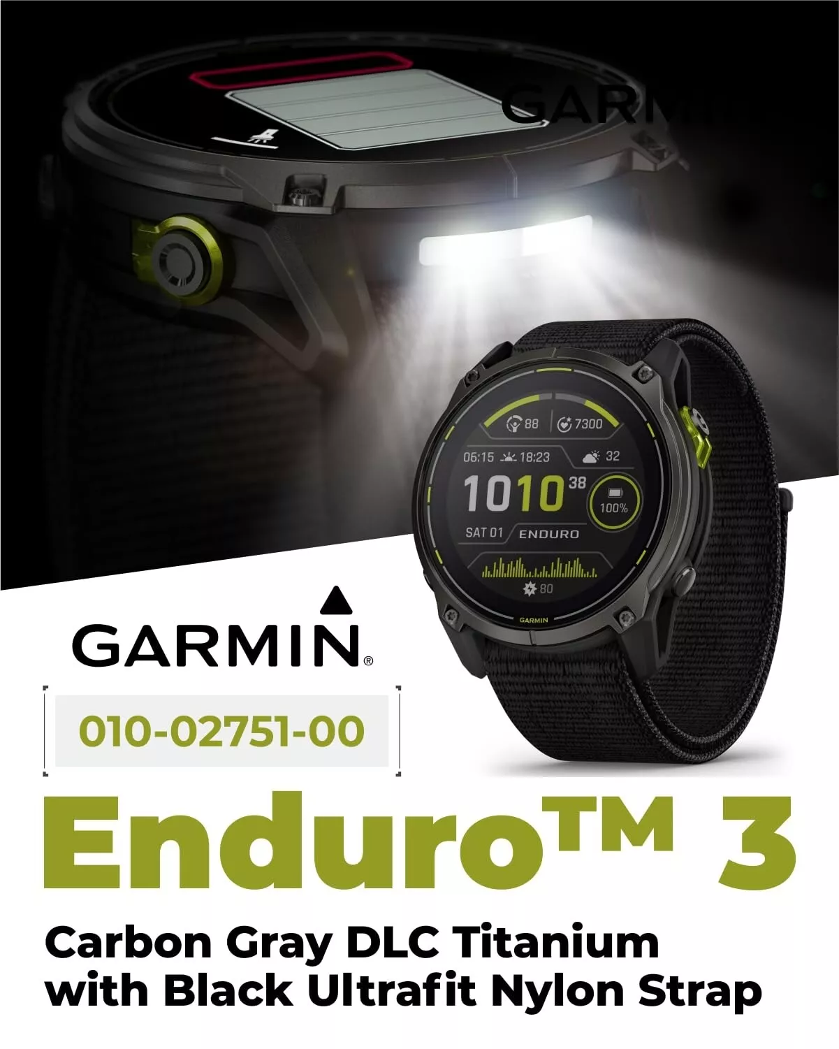Garmin Enduro 3 Solar Ultraperformance GPS Smartwatch with Black EarBuds Bundle