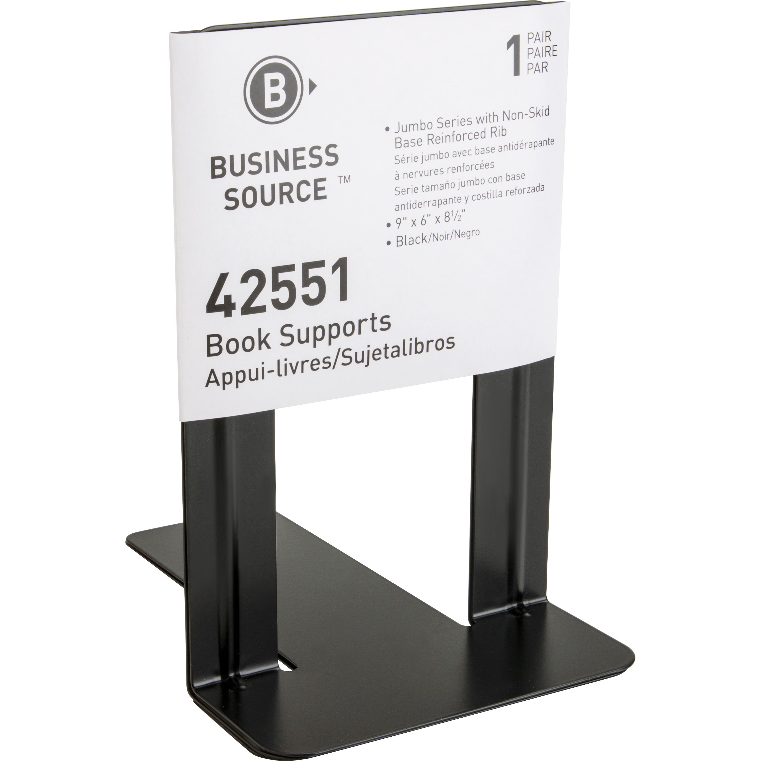 Business Source Heavy-gauge Steel Book Supports - 8.5" Height X 9" Width X 6" Depth - Desktop - Black - Steel - 12 / Box