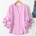 thumbnail image 7 of ClodeEU Womens Ruffle 3/4 Sleeve Blouse Tops ,V Neck Business Casual Blouses Shirts with Buttons Hot Pink,Womens Plus XXXL, 7 of 7