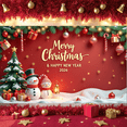 thumbnail image 6 of Red Theme Christmas Banner Gold Snowflakes New Year Display Christmas Tree Snowman Design Xmas Backdrop for Christmas Party New Year Celebration Holiday Decoration, 6 of 9