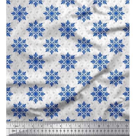 Soimoi polyester Crepe Fabric Leaves & Snowflake Artistic Print Fabric by the Yard 52 Inch Wide