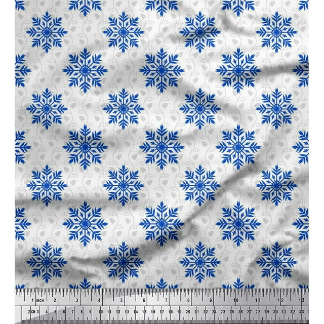 Soimoi Rayon Fabric Leaves & Snowflake Artistic Print Fabric by Yard 56 Inch Wide