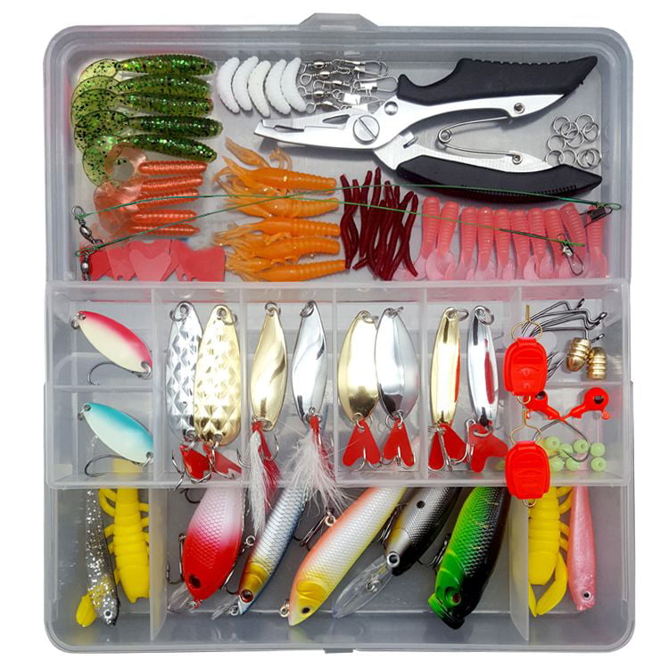 Fishing Lures Kit Fishing Baits Tackle Box with Tackle Included Frog Lures  Fishing Spoons Saltwater Pencil Bait Grasshopper Lures for Bass Trout  Salmon, Gift for Boys, BF, Fishing Enthusiast 
