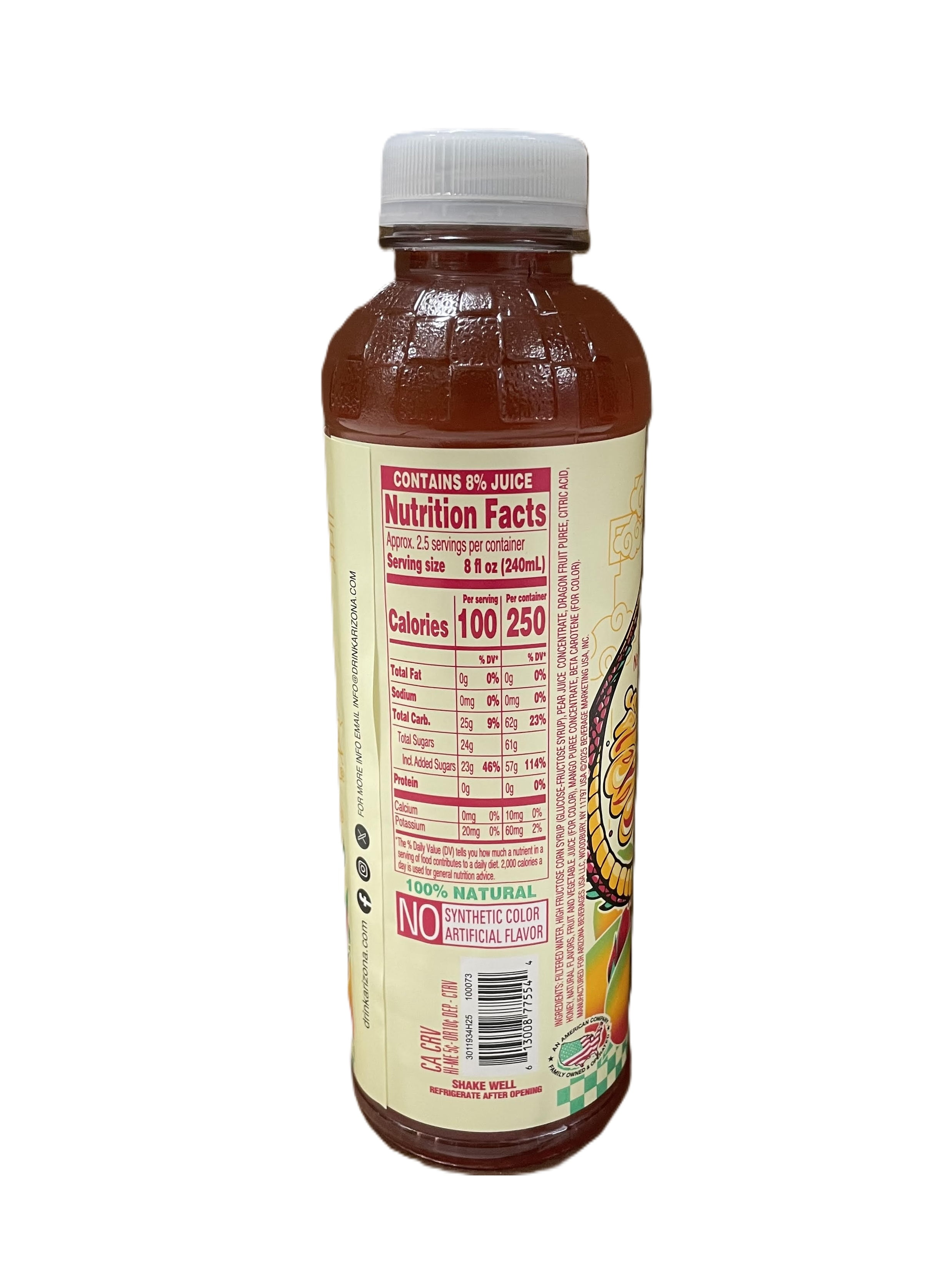 AriZona Dragonfruit Mango Juice Drink, 20 oz Bottles (Pack of 24) | Tropical Mango & Dragonfruit Blend | Refreshing, Caffeine-Free Beverage