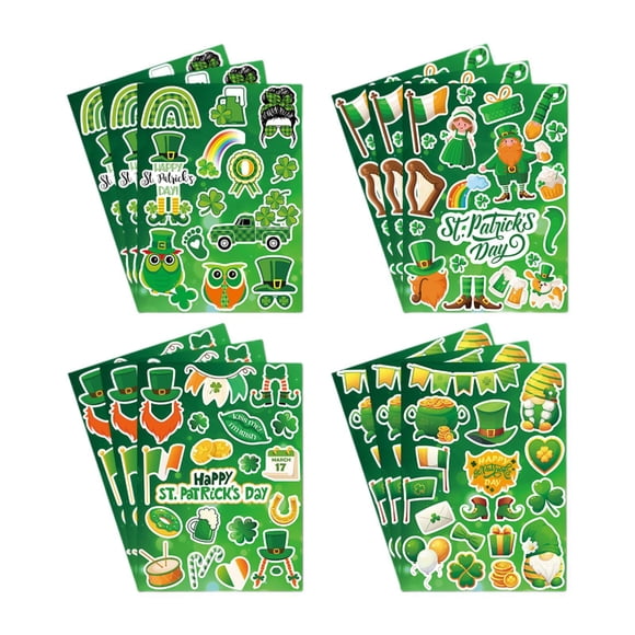 12 hojas de pegatinas del Día de San Patricio, pegatinas , accesorios, calcomanías de tréboles de para álbum, cuaderno,