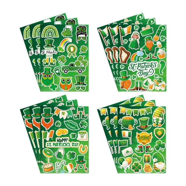 12 Hojas ST. Pegatinas del día de San Patricio, pegatinas del día irlandés, recuerdos de fiesta, decoración DIY, calcomanías de tréboles de cuatro